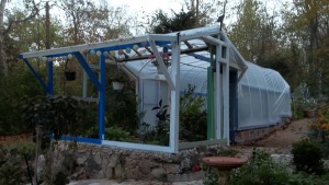 Front View of New Green House with Plastic on Half